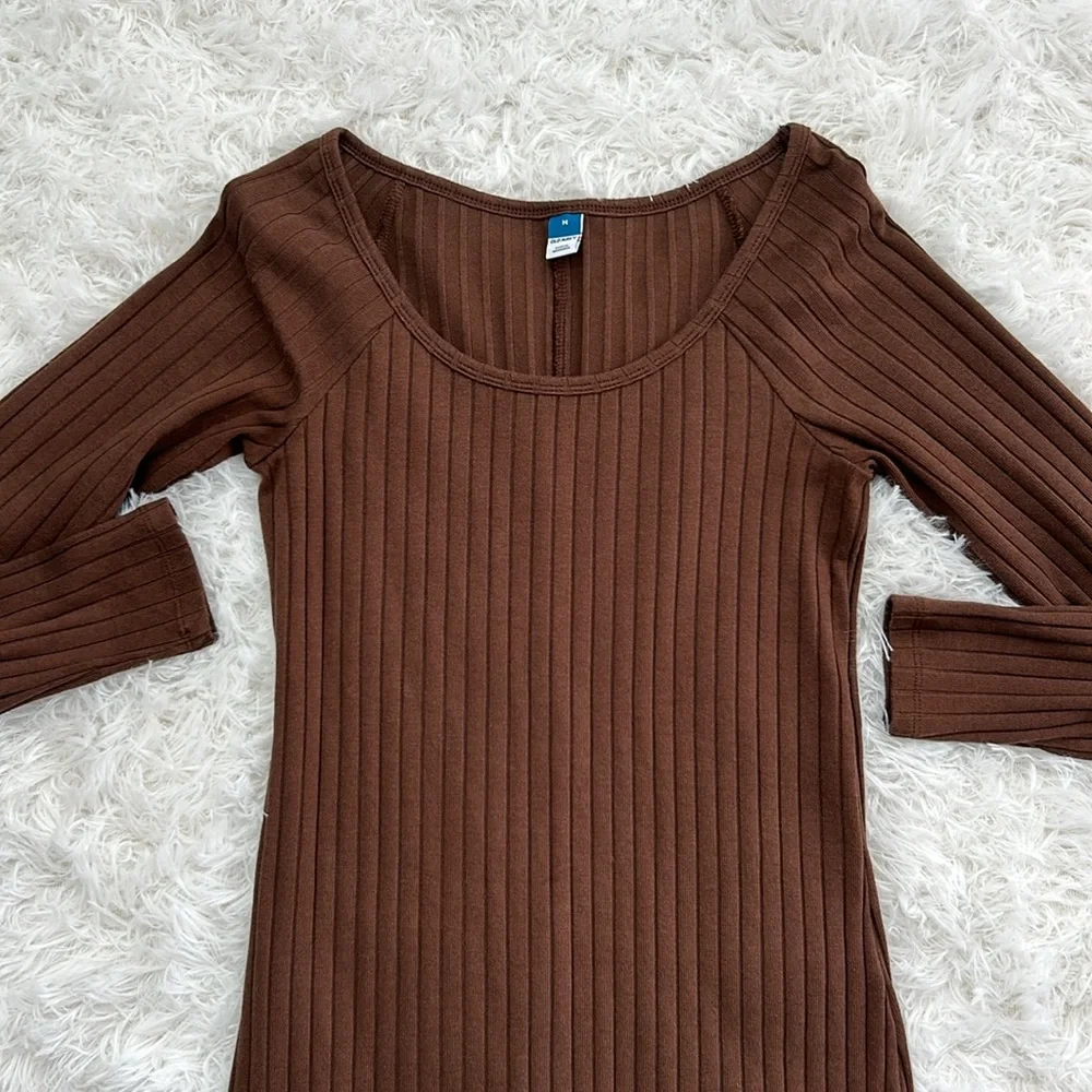 Brown Ribbed Sweater Dress - Picture 2 of 3